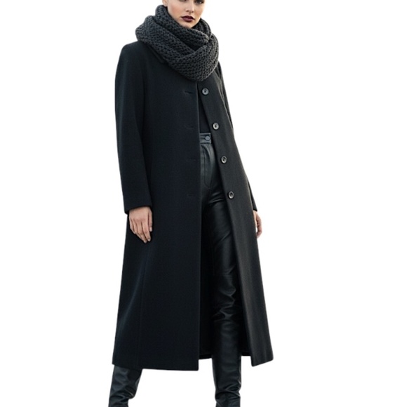 Vintage Jackets & Blazers - Vtg 90s Andrew's black Italian wool cashmere union made old money long coat 12